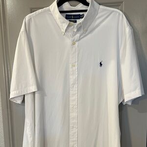 Ralph Lauren White Short-Sleeve Button-Down Shirt with Navy Pony
